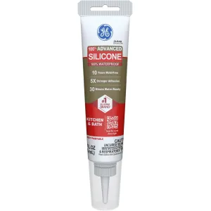 GE Advanced Silicone Caulk for Kitchen & Bathroom, Clear, 2.8 fl oz Tube, 1 Pack - 100% Waterproof Silicone Sealant, 5X Stronger Adhesion, Shrink & Crack Proof